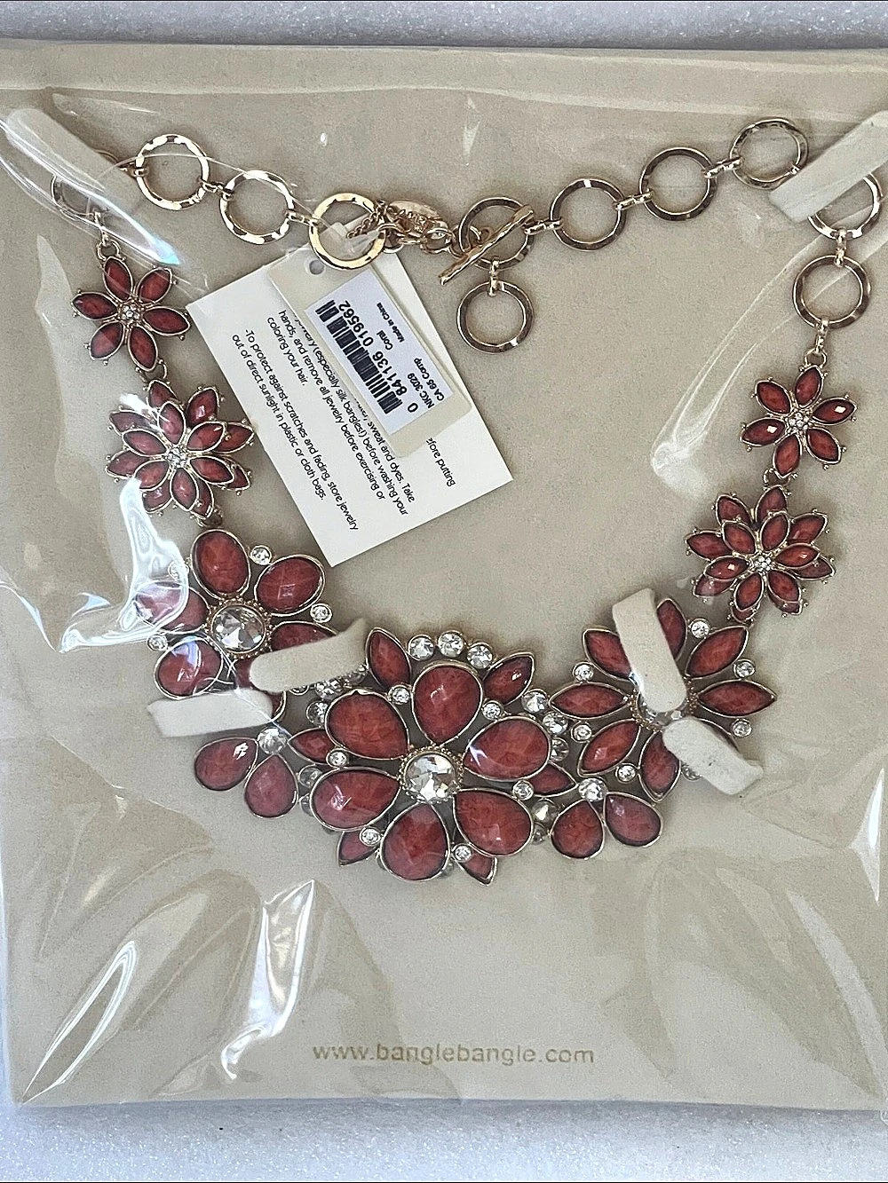 BangleBangLe Floral Statement Necklace in Red & Gold NWT